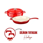 Lava Döküm 2X Edition Serisi Özel Koleksiyon Döküm Demir Tencere & Tava Seti  Kırmızı thumbnail 1