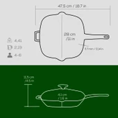 Lava Döküm Kare Izgara Tava Cam Kapaklı Döküm Demir Yekpare Saplı Ölçü 28x28cm.  Yeşil thumbnail 5