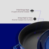 Lava Döküm Çok Amaçlı Yayvan Tencere. Folk Serisi Çap(Ø)24cm.  Mavi thumbnail 6