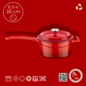 Lava Döküm Yuvarlak Sos Tenceresi. Döküm Demir Yekpare Saplı Trendy Serisi Çap(Ø16 cm.  Kırmızı thumbnail 4