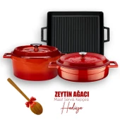 Lava Döküm 6X Trendy Serisi Döküm Demir Tencere Tava Çeyiz Seti  Kırmızı thumbnail 1