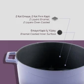 Lava Döküm Yuvarlak Tencere Cam kapaklı. Glaze Çap(Ø)20cm.  Mor thumbnail 6