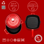 Lava Döküm Trendy 4 Parça Tencere Tava Seti  Kırmızı thumbnail 4