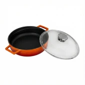 Lava Döküm Çok Amaçlı Yayvan Tencere. Glaze Serisi Çap(Ø)24cm. - Kırmızı  Turuncu thumbnail 2