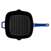 Lava Döküm Kare Izgara Tava Cam Kapaklı Döküm Demir Yekpare Saplı Ölçü 28x28cm.  Mavi thumbnail 3