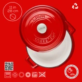 Lava Döküm Yuvarlak Tencere Döküm Demir Yekpare Kulplu Edition Serisi Çap(Ø)28cm.  Kırmızı thumbnail 4