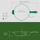 Lava Döküm Yuvarlak Kızartma Tavası Döküm Demir Yekpare Saplı Premium Serisi. Çap(Ø)28cm.  Yeşil - 5