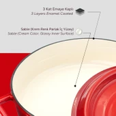 Lava Döküm Çok Amaçlı Yayvan Tencere Döküm Demir Yekpare Kulplu Edition Serisi Çap(Ø)32cm.  Kırmızı thumbnail 6