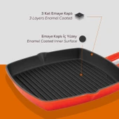 Lava Döküm Kare Izgara Tava Döküm Demir Yekpare Saplı. Ölçü 26x26cm.  Turuncu thumbnail 6