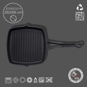 Lava Döküm Kare Izgara Tava Döküm Demir Yekpare Saplı. Ölçü 26x26cm. thumbnail 3