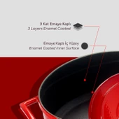 Lava Döküm Yuvarlak Tencere. Folk Çap(Ø)28cm.  Kırmızı thumbnail 6