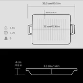 Lava Döküm Dikdörtgen Hibrit Izgara Tavası Döküm Demir Yekpare Çift Kulplu Ölçü 26x32cm. thumbnail 5