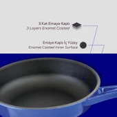 Lava Döküm Yuvarlak Kızartma Tavası Döküm Demir Yekpare Saplı Çap(Ø)24cm.  Mavi thumbnail 6