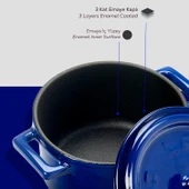 Lava Döküm Mini Tencere. Trendy Serisi Çap(Ø)10 cm.  Mavi thumbnail 6