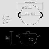 Lava Döküm Yuvarlak Tencere Döküm Demir Kapak New Heritage Serisi Çap(Ø)26cm.  Siyah thumbnail 5