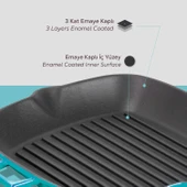 Lava Döküm Kare Izgara Tava Döküm Demir Yekpare Saplı Ölçü 26x26cm.  Turkuaz thumbnail 6