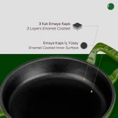 Lava Döküm Yuvarlak Sahan Döküm Demir Yekpare Çift Kulplu Çap(Ø)16cm.  Yeşil - 6