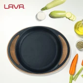 Lava Döküm Yuvarlak Sahan Döküm Demir Yekpare Çift Kulplu Kayın Servis Ahşabı Çap(Ø)16cm. thumbnail 7