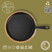 Lava Döküm Yuvarlak Pizza Krep Pankek Tavası Döküm Demir Yekpare Saplı Kayın Servis Ahşabı Çap(Ø)26cm. thumbnail 4