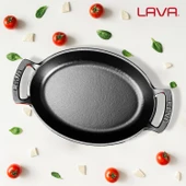 Lava Döküm Oval Sahan Döküm Demir Yekpare Çift Kulplu Ölçü 27x20cm.  Kırmızı - 7