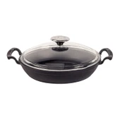 Lava Döküm Yuvarlak Sahan Cam Kapaklı Döküm Demir Yekpare Çift Kulplu Çap(Ø)24cm. thumbnail 1