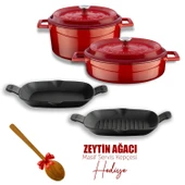 Lava Döküm 5X Trendy Serisi Döküm Demir Tencere Tava Çeyiz Seti  Kırmızı thumbnail 1