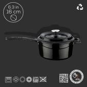 Lava Döküm Yuvarlak Sos Tenceresi. Döküm Demir Yekpare Saplı Trendy Serisi Çap(Ø16 cm. Siyah - 4