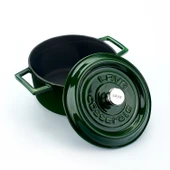 Lava Döküm Yuvarlak Tencere Döküm Demir Yekpare Kulplu Premium Serisi Çap(Ø)20cm.  Yeşil thumbnail 3