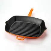 Lava Döküm Dikdörtgen Izgara Tava Döküm Demir Yekpare Saplı Ölçü 26x32cm.  Turuncu thumbnail 3