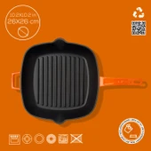 Lava Döküm Kare Izgara Tava Döküm Demir Yekpare Saplı Ölçü 26x26cm.  Turuncu thumbnail 4