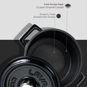 Lava Döküm Yuvarlak Tencere. Trendy Çap(Ø) 14cm.  Siyah - 5