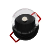 Lava Döküm Yuvarlak Tencere Cam kapaklı. Glaze Çap(Ø)20cm.  Kırmızı - 3