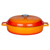 Lava Döküm Çok Amaçlı Yayvan Tencere. Kubbe Form Kapaklı Folk Serisi Çap(Ø)28cm.  Turuncu thumbnail 1