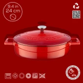 Lava Döküm Çok Amaçlı Yayvan Tencere. Folk Serisi Çap(Ø)24cm.  Kırmızı thumbnail 4