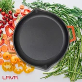 Lava Döküm Yuvarlak Kızartma Tavası Döküm Demir Yekpare Çift Kulplu Çap(Ø)30cm.  Turuncu - 7