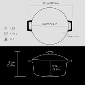 Lava Döküm Yuvarlak Tencere Cam kapaklı. Glaze Çap(Ø)24cm.  Siyah thumbnail 5