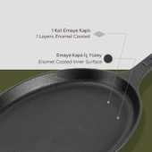 Lava Döküm Oval Fajita Tabağı Döküm Demir Yekpare Saplı Ölçü 17x23cm. thumbnail 4