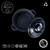 Lava Döküm Yuvarlak Tencere Döküm Demir Kapak New Heritage Serisi Çap(Ø)26cm.  Siyah thumbnail 4