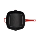 Lava Döküm Kare Izgara Tava Cam Kapaklı Döküm Demir Yekpare Saplı Ölçü 26x26cm.  Kırmızı - 3