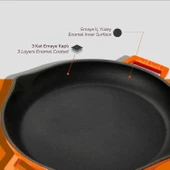 Lava Döküm Yuvarlak Kızartma Tavası Döküm Demir Yekpare Çift Kulplu Çap(Ø)30cm.  Turuncu - 6