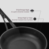 Lava Döküm Yuvarlak Kızartma Tavası Döküm Demir Yekpare Saplı Çap(Ø)24cm.  Siyah - 5