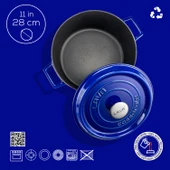 Lava Döküm Yuvarlak Tencere Döküm Demir Yekpare Kulplu Premium Serisi Çap(Ø)28cm.  Mavi thumbnail 5