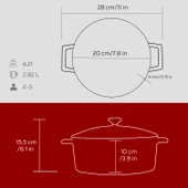 Lava Döküm Yuvarlak Tencere. Folk Çap(Ø)20cm.  Kırmızı thumbnail 5