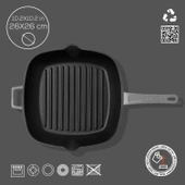 Lava Döküm Kare Izgara Tava Döküm Demir Yekpare Saplı Ölçü 26x26cm.  Gri - 4
