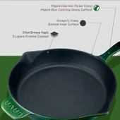 Lava Döküm Yuvarlak Kızartma Tavası Döküm Demir Yekpare Saplı Premium Serisi. Çap(Ø)28cm.  Yeşil - 6