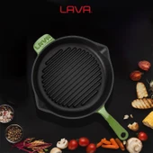 Lava Döküm Yuvarlak Izgara Tava Döküm Demir Yekpare Saplı Çap(Ø)28cm.  Yeşil thumbnail 7