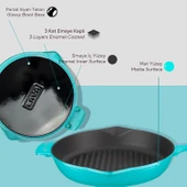 Lava Döküm Yuvarlak Izgara Tavası Döküm Demir Yekpare Saplı Spring Serisi Çap(Ø)28cm.  Turkuaz - 6