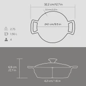 Lava Döküm Yuvarlak Sahan Cam Kapaklı Döküm Demir Yekpare Çift Kulplu Çap(Ø)24cm. thumbnail 5