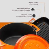 Lava Döküm Trendy 4 Parça Tencere Tava Seti  Turuncu - 6