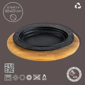 Lava Döküm Oval Döner, Kebap Tabağı Kayın Servis Ahşabı. Ölçü 32x23cm. - 4